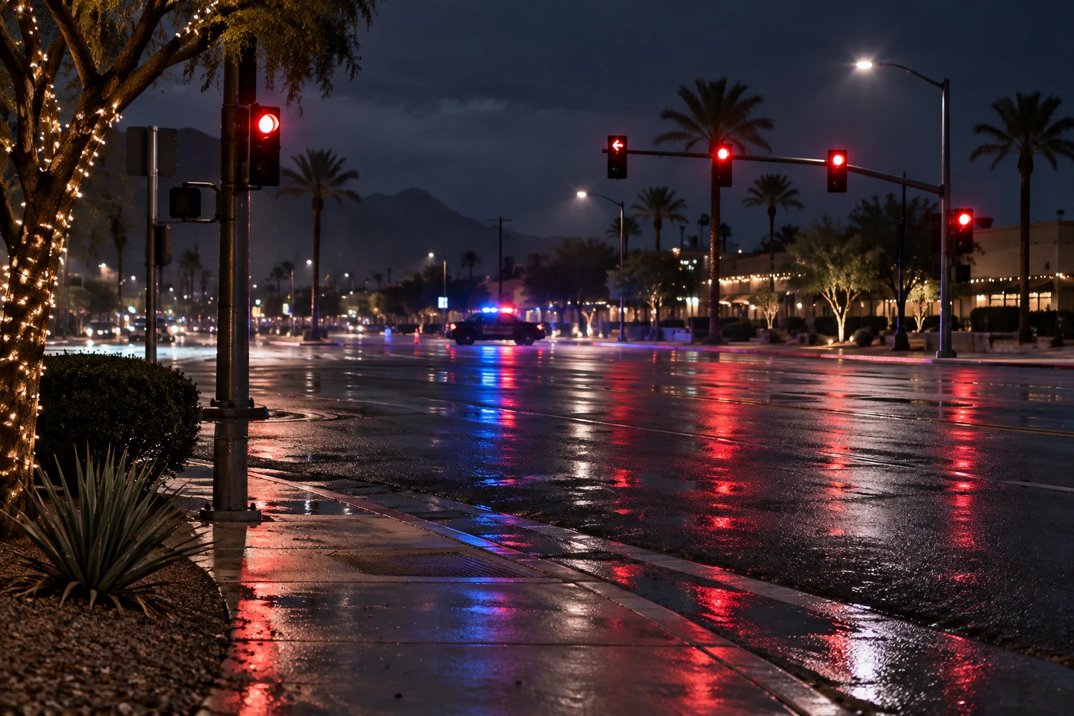 Nighttime intersection in the Phoenix metro area representing holiday impaired driving crashes in Maricopa County