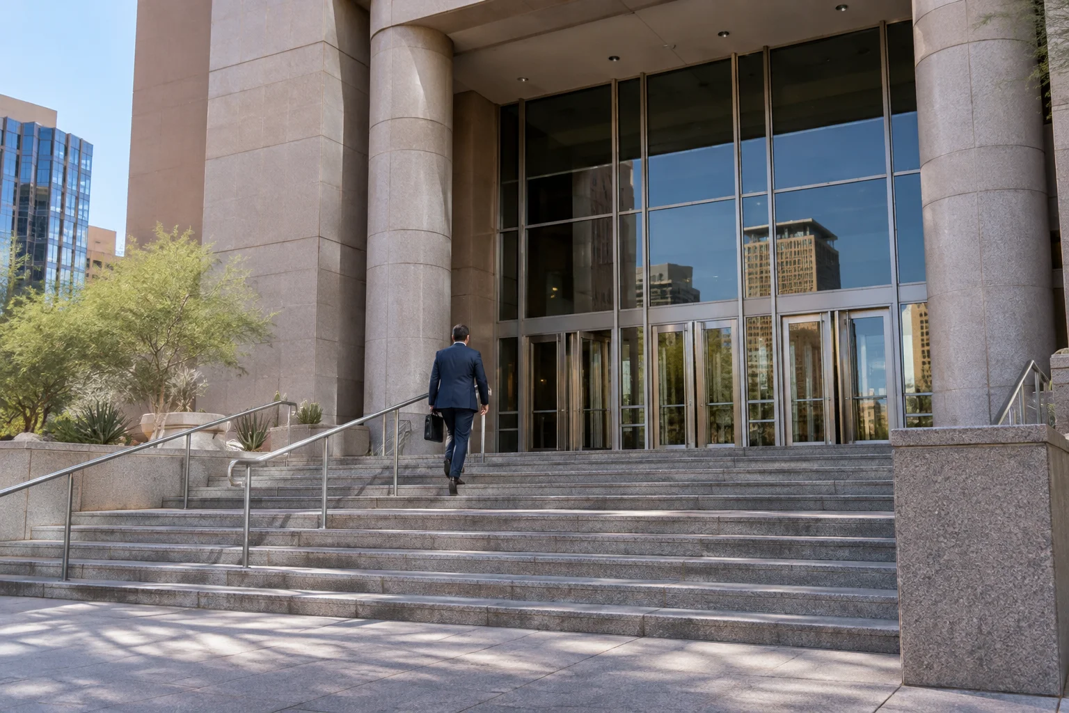 Maricopa County Superior Court exterior representing the timeline difference between settling and filing an injury lawsuit