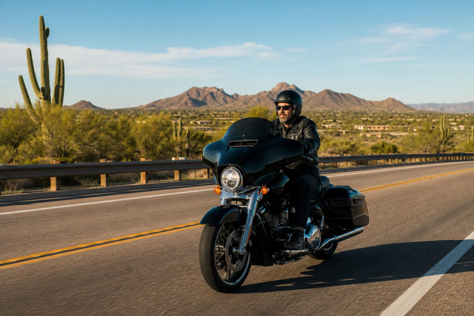 Motorcycle on an Arizona highway illustrating why motorcycle injury claims get lowballed in Arizona