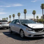 Diminished value of your vehicle after a Mesa car accident: damaged sedan stopped at a Phoenix metro intersection following a collision Diminished value of your vehicle after a Mesa car accident: damaged sedan stopped at a Phoenix metro intersection following a collision