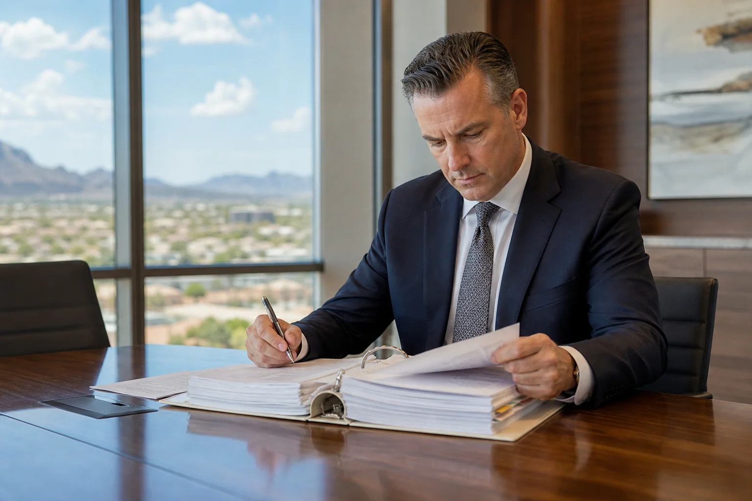 Valley Accident Law | Future Medical Costs and Life Care Plans in Serious Arizona Injury Cases Arizona personal injury attorney reviewing future medical costs and life care plans documentation at a Scottsdale law office