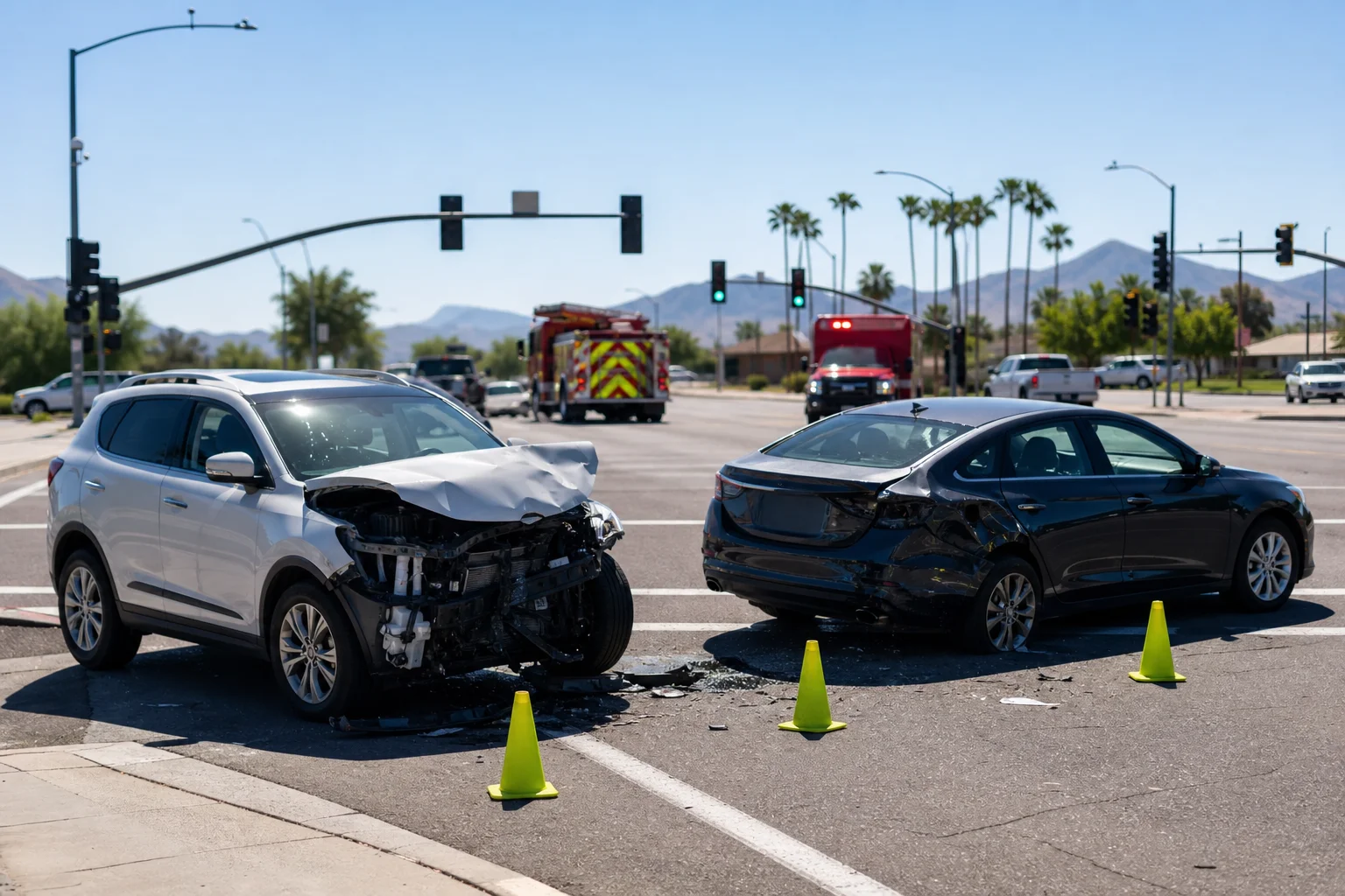 Valley Accident Law | What Is My Injury Claim Worth in Arizona and What Drives the Number Phoenix metro car accident scene representing what an injury claim is worth in Arizona and what drives the number