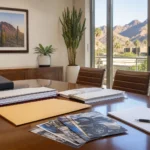 Organized legal documents and medical records on a conference table in a Scottsdale law office, representing what to bring to a free case review in Scottsdale