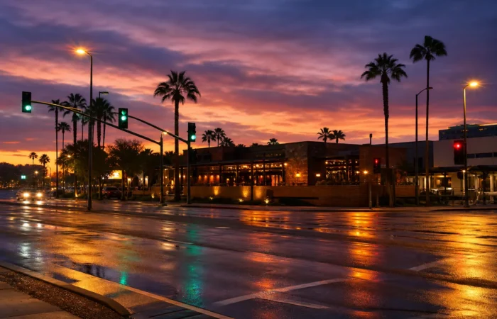 Scottsdale road at night symbolizing Arizona dram shop and social host liability after a DUI crash Scottsdale road at night symbolizing Arizona dram shop and social host liability after a DUI crash