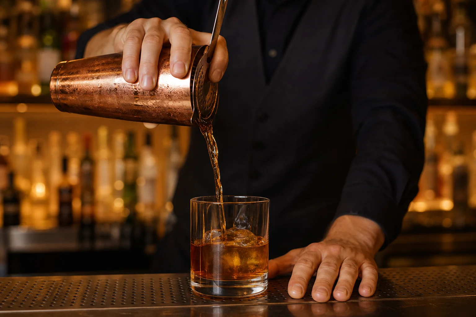 Valley Accident Law | Arizona Dram Shop and Social Host Liability: When the Bar or Host Who Overserved Can Be Sued After a Scottsdale DUI Crash Bartender pouring a drink at a Scottsdale bar counter, illustrating Arizona dram shop liability