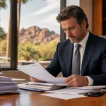 Attorney reviewing medical bills and paperwork while explaining how pain and suffering is actually valued in an Arizona injury claim Attorney reviewing medical bills and paperwork while explaining how pain and suffering is actually valued in an Arizona injury claim