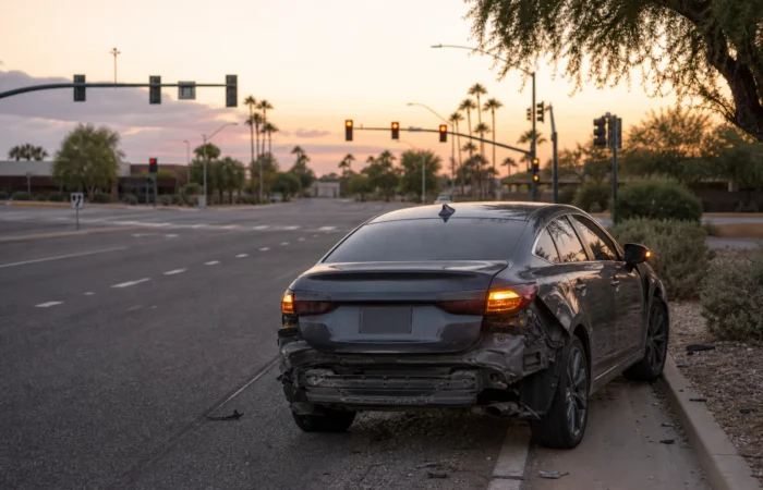 Empty Glendale intersection at dusk showing how uninsured motorist coverage pays for a phantom vehicle or no contact hit and run Empty Glendale intersection at dusk showing how uninsured motorist coverage pays for a phantom vehicle or no contact hit and run