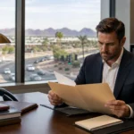 Scottsdale personal injury attorney reviewing punitive damages case file for a drunk driving accident claim Scottsdale personal injury attorney reviewing punitive damages case file for a drunk driving accident claim