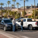 Busy Scottsdale intersection during winter tourist season where an out-of-state visitor’s vehicle collided with a local driver Busy Scottsdale intersection during winter tourist season where an out-of-state visitor's vehicle collided with a local driver