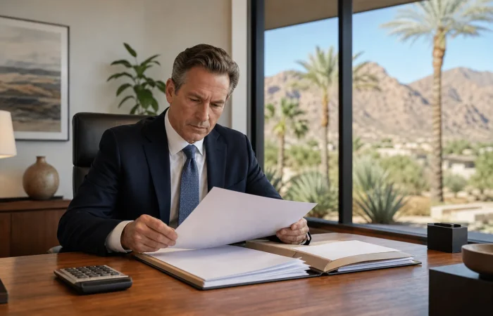 Arizona injury attorney reviewing structured settlement and lump sum paperwork for a catastrophic injury claim Arizona injury attorney reviewing structured settlement and lump sum paperwork for a catastrophic injury claim