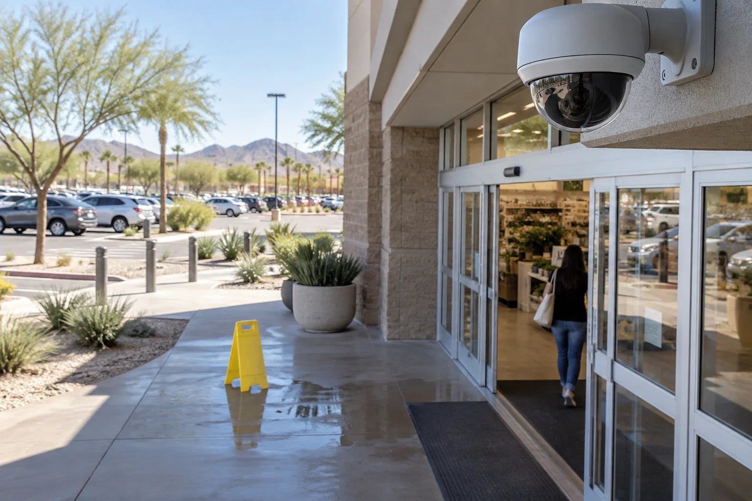 Valley Accident Law | Store Surveillance Video After an Arizona Fall: The Overwrite Window and How to Stop It Security camera mounted above a store entrance recording store surveillance video after an Arizona fall